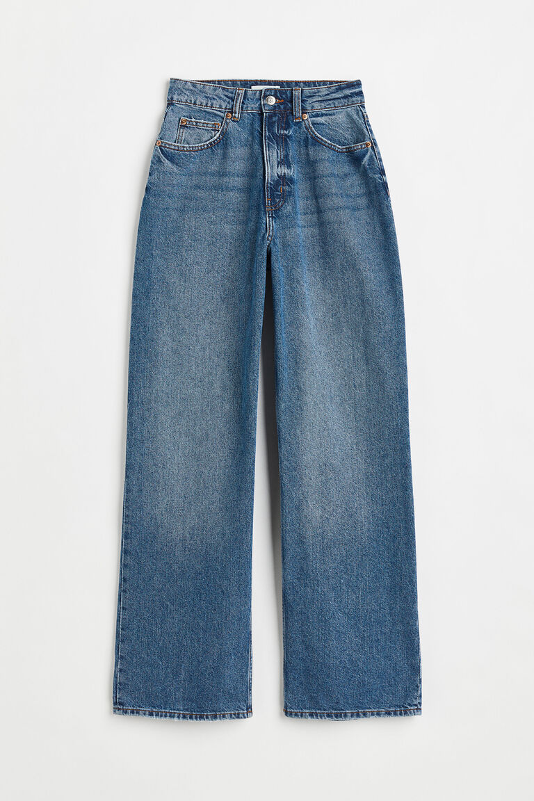 Casual non-stretch slit hole loose high-waisted straight jeans