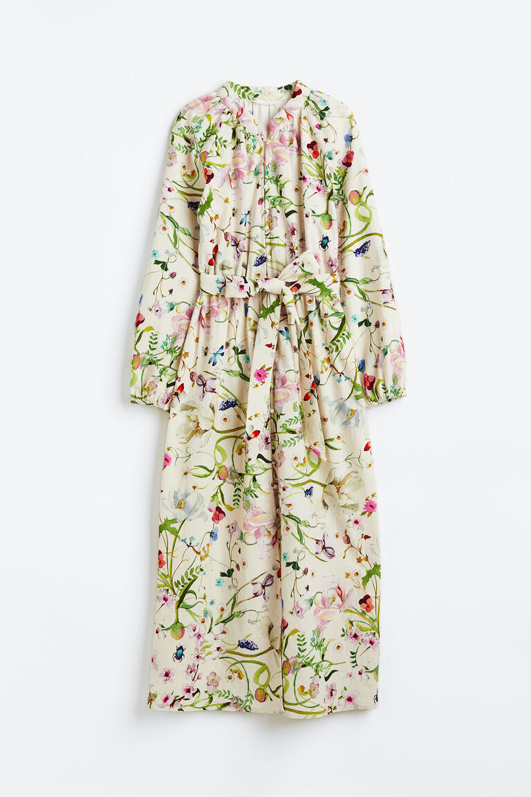 Linen SS Spliced Dress Grn-Char main image 0