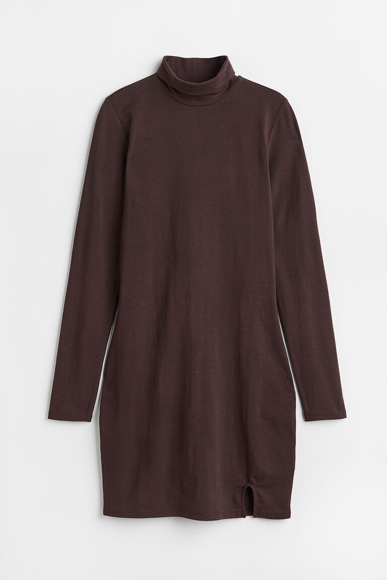 Polo Collar Bodycon Midi Knitted Dress with Button Detail