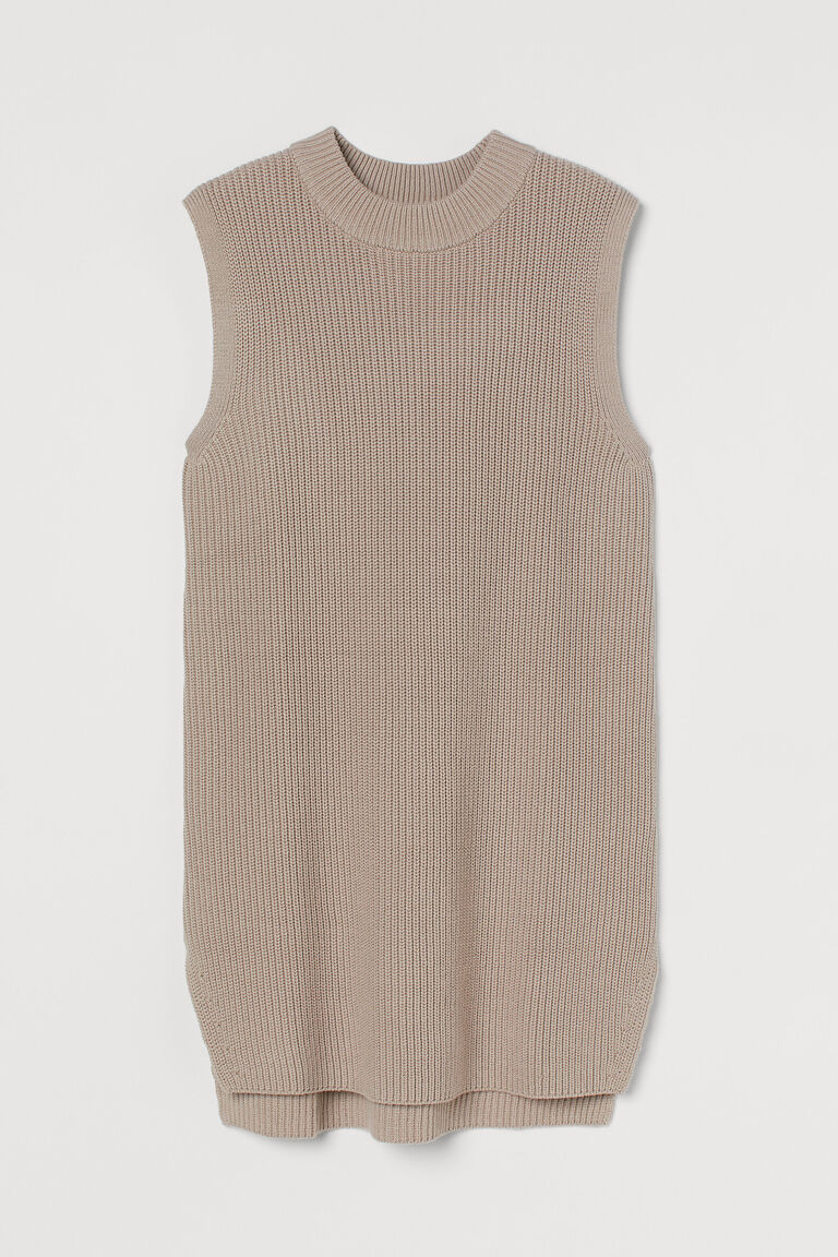 Cream Soft Knit Open-Back Vest with Ribbed Edge Detail main image 0