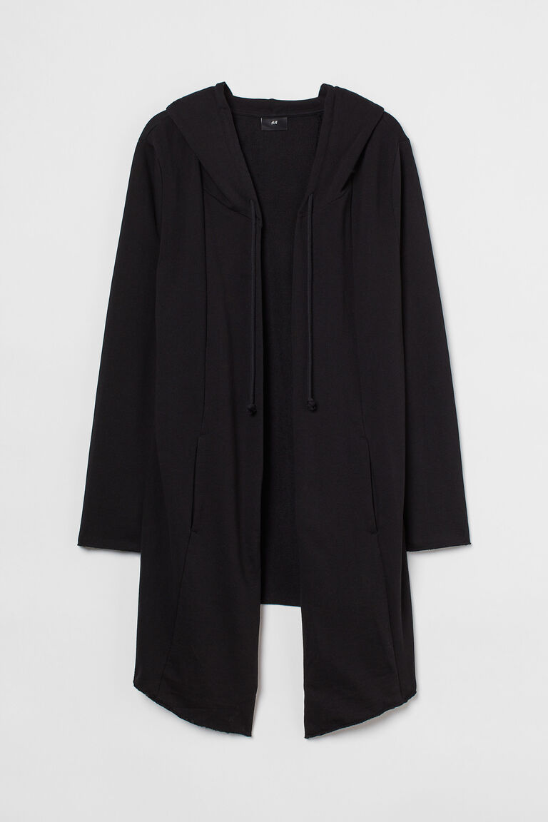 Long Knit Hooded Cardigan with Bold Letter Design